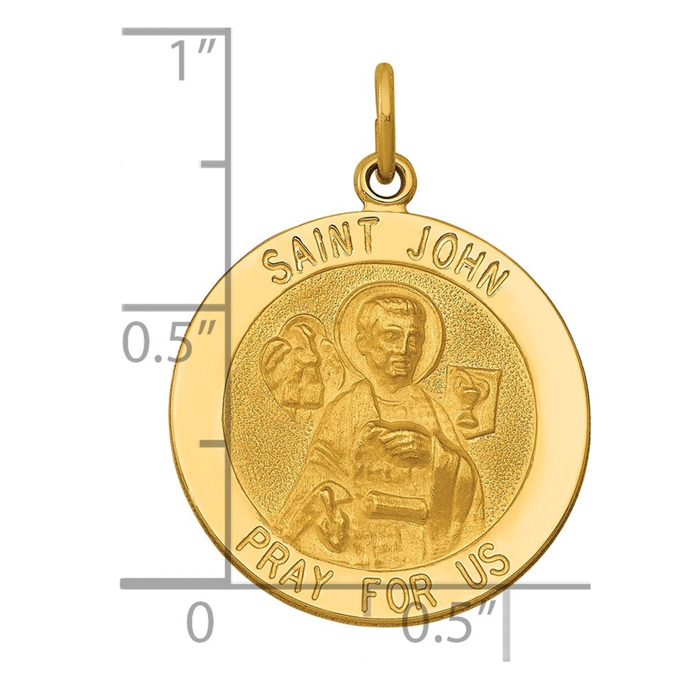 14k Polished and Satin Solid Saint John Medal Round Pendant
