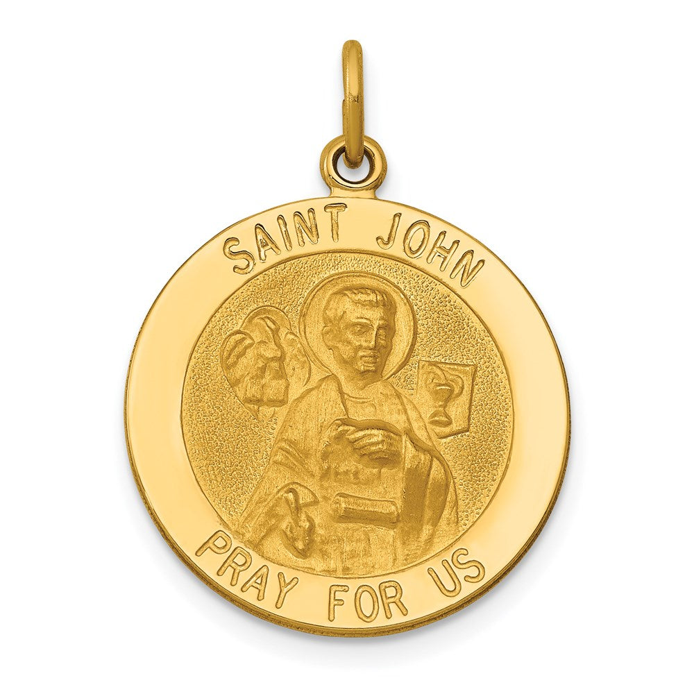 14k Polished and Satin Solid Saint John Medal Round Pendant