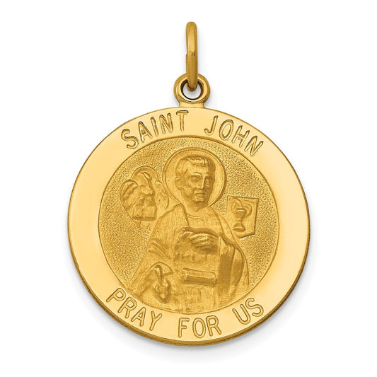 14k Polished and Satin Solid Saint John Medal Round Pendant