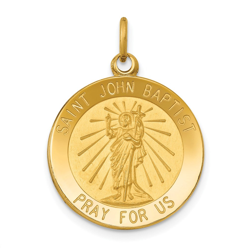 14k Polished and Satin Solid St John the Baptist Medal Round Pendant