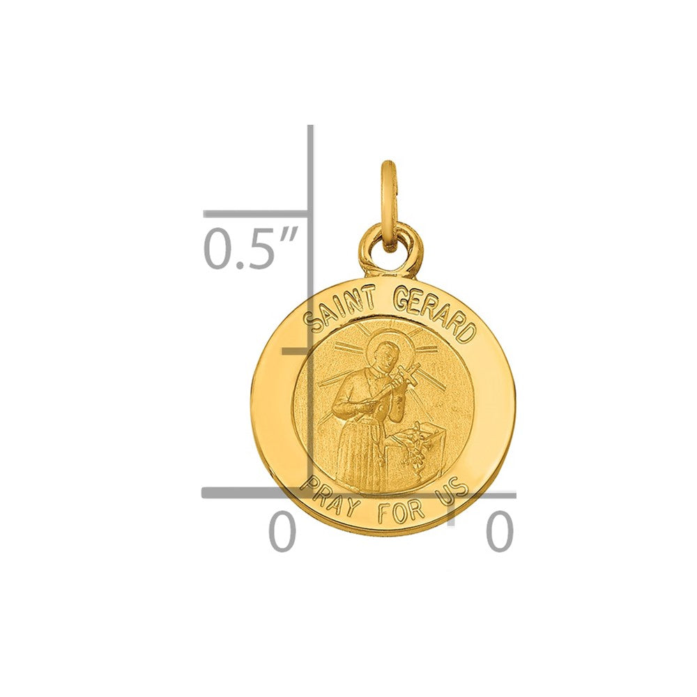 14k Polished and Satin Solid Saint Gerard Medal Round Charm