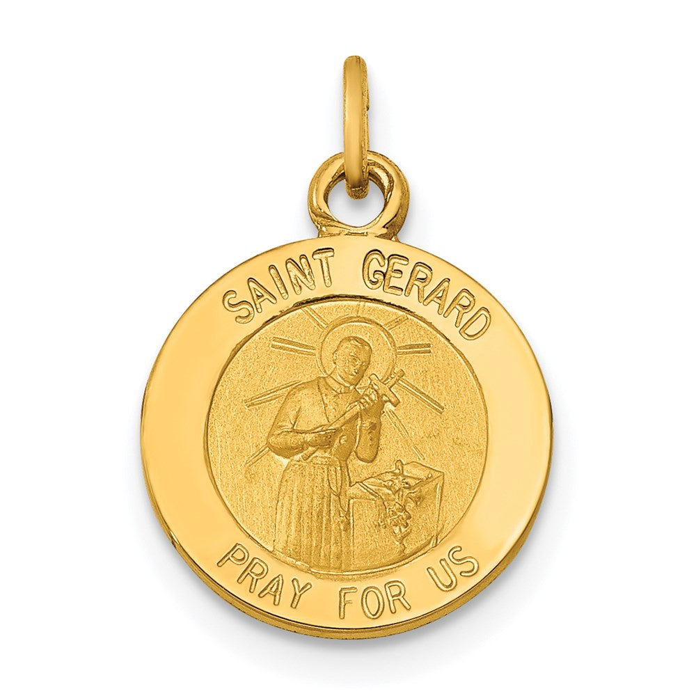 14k Polished and Satin Solid Saint Gerard Medal Round Charm