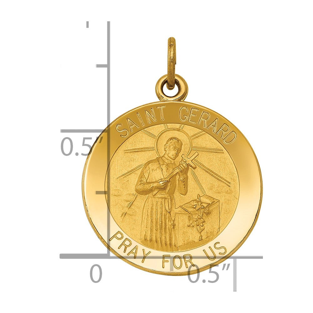 14k Polished and Satin Solid Saint Gerard Medal Round Pendant