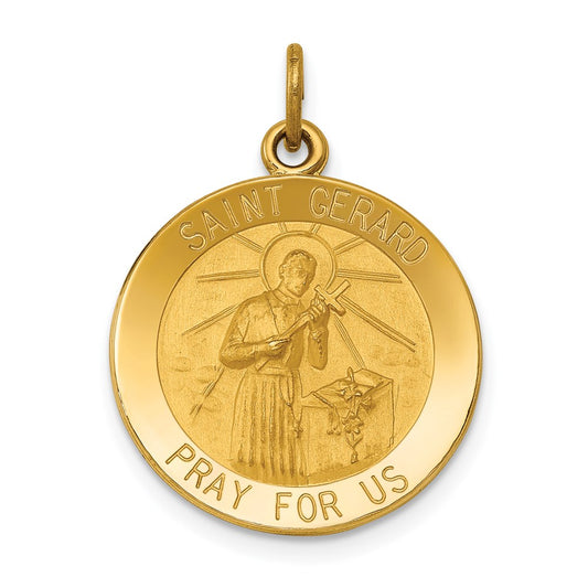 14k Polished and Satin Solid Saint Gerard Medal Round Pendant
