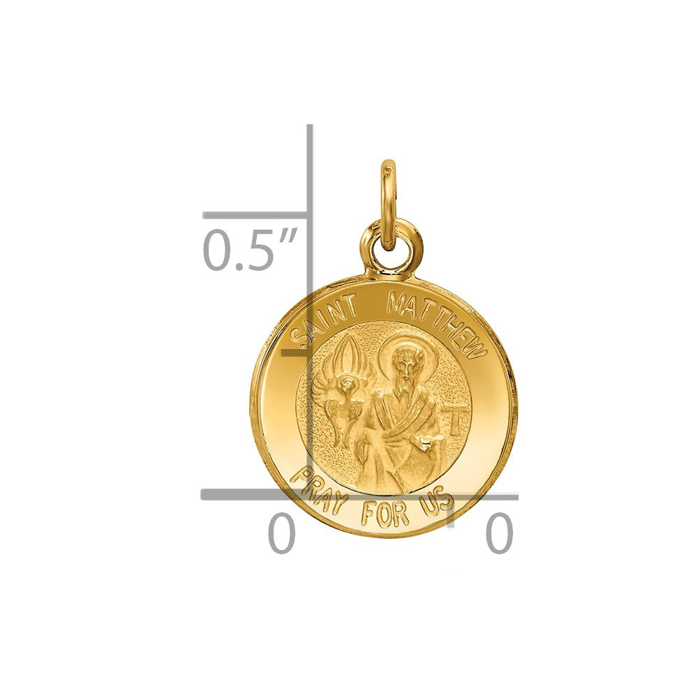 14k Polished and Satin Solid Saint Matthew Medal Round Charm