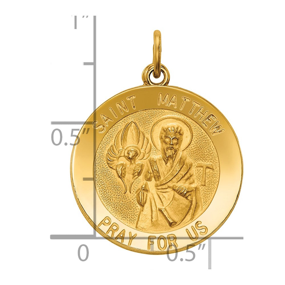 14k Polished and Satin Solid Saint Matthew Medal Round Pendant