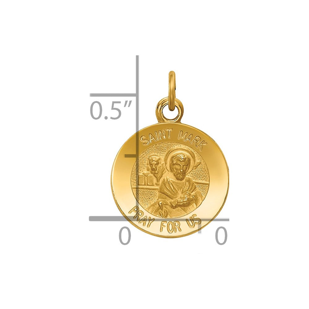 14k Polished and Satin Solid Saint Mark Medal Round Charm