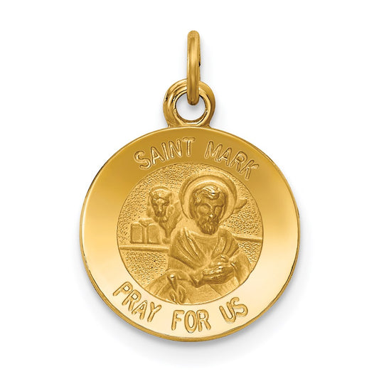 14k Polished and Satin Solid Saint Mark Medal Round Charm