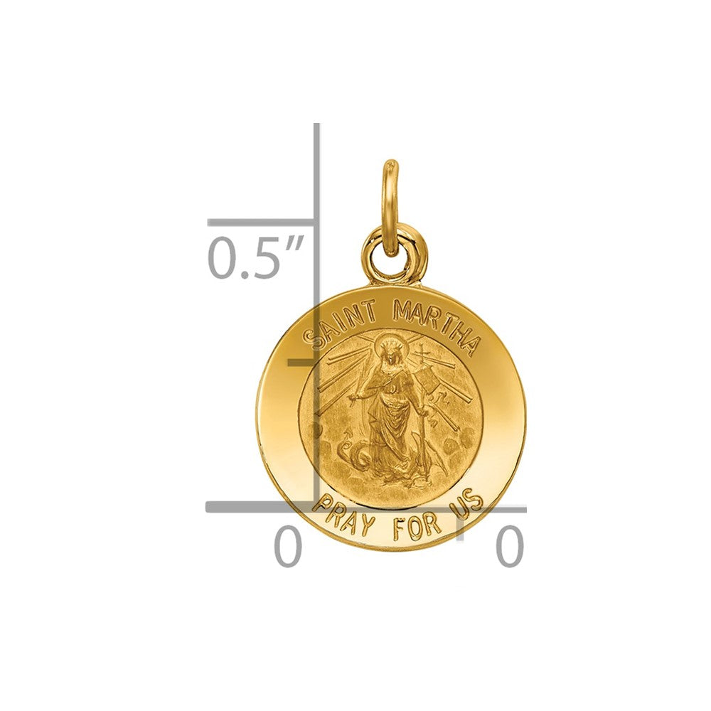14k Polished and Satin Solid Saint Martha Medal Round Pendant