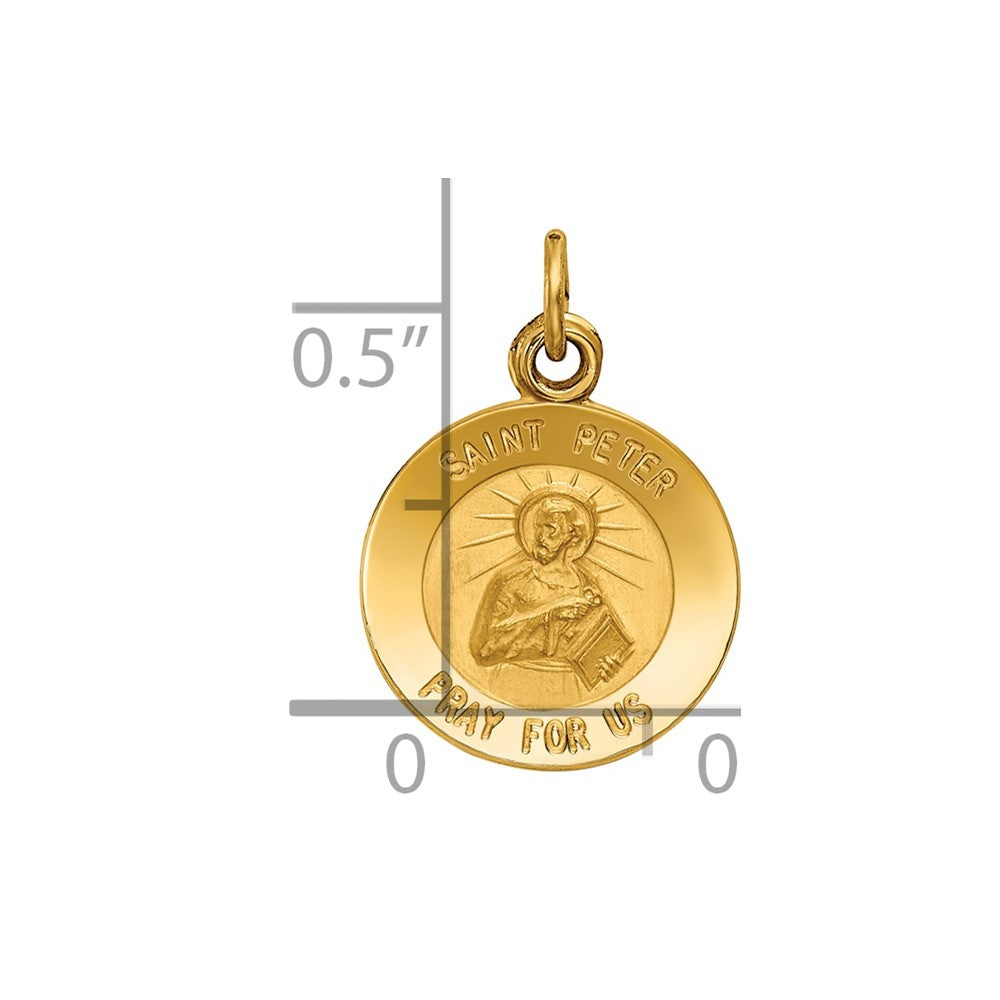 14k Polished and Satin Solid Saint Peter Medal Round Charm