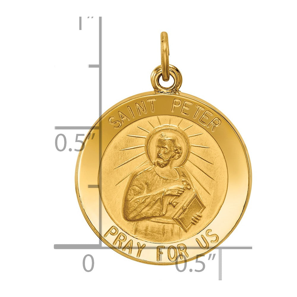 14k Polished and Satin Solid Saint Peter Medal Round Pendant