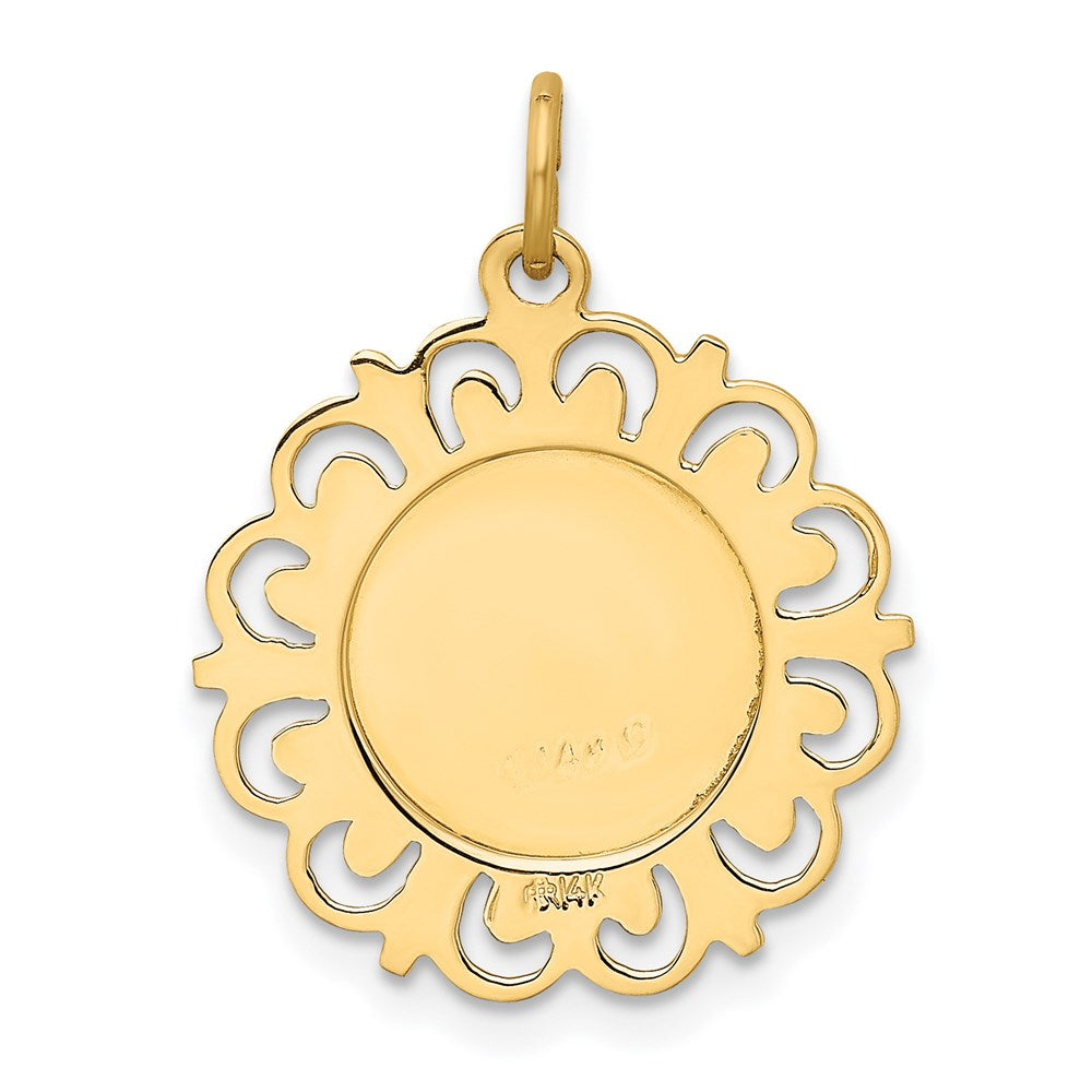 14k Polished and Satin Solid Our Lady Of The Assumption Medal Scalloped Edge Round Pendant