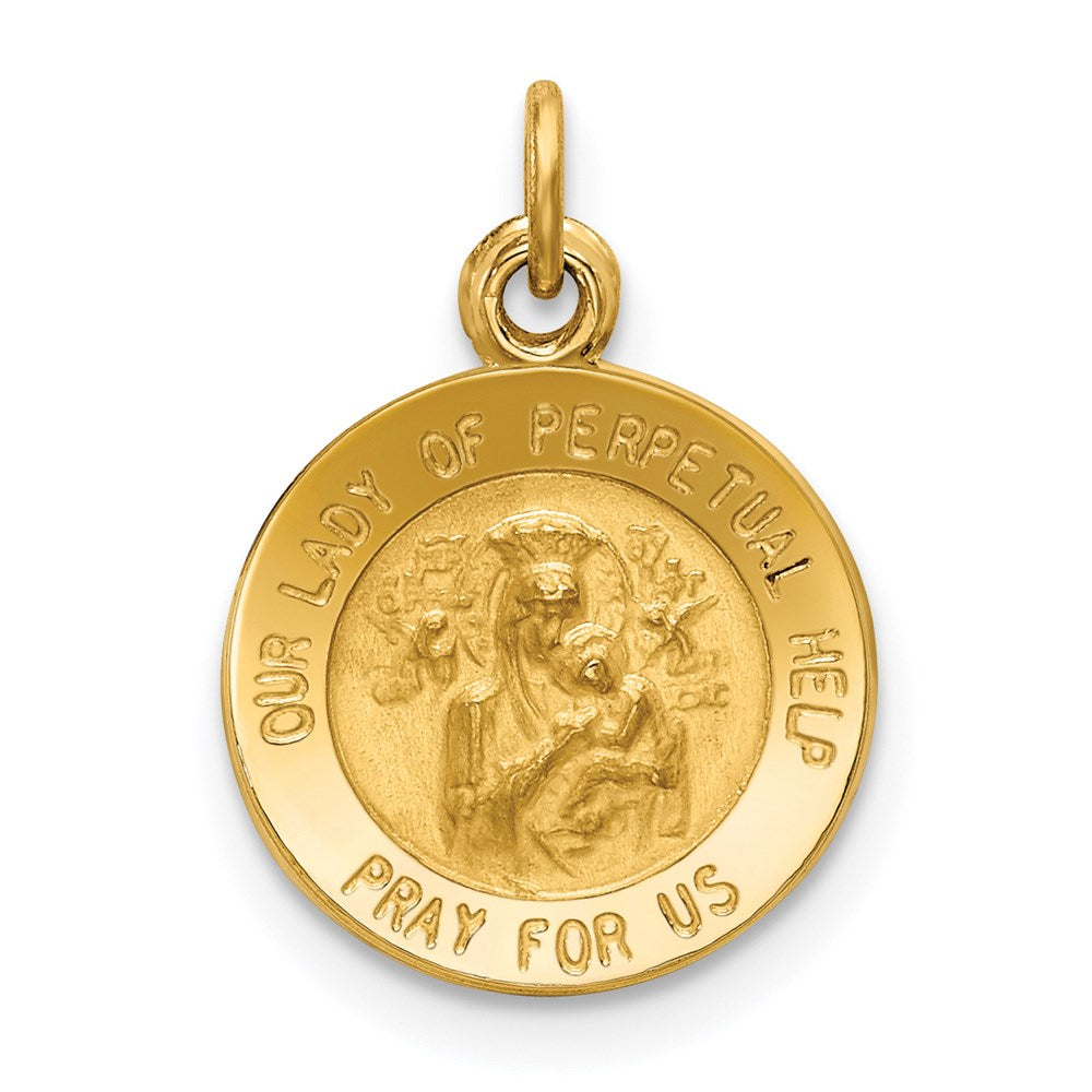 14k Polished and Satin Solid Our Lady of Perpetual Help Medal Round Charm