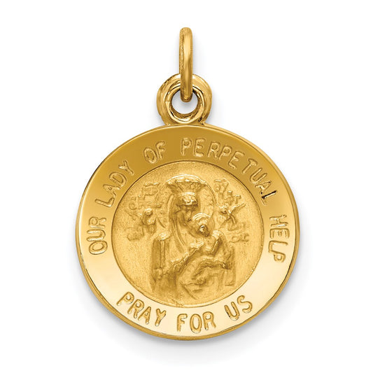 14k Polished and Satin Solid Our Lady of Perpetual Help Medal Round Charm