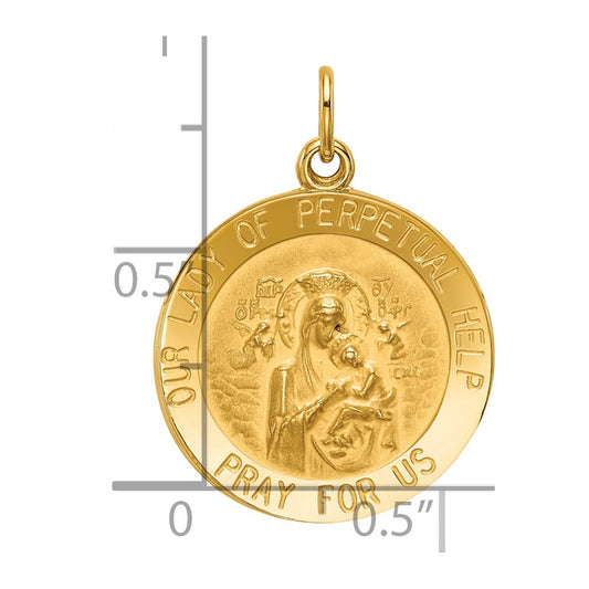 14k Polished and Satin Solid Our Lady of Perpetual Help Medal Round Pendant