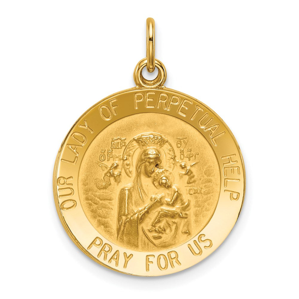 14k Polished and Satin Solid Our Lady of Perpetual Help Medal Round Pendant