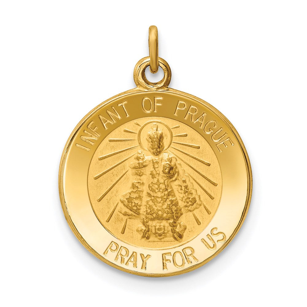 14k Polished and Satin Solid Infant of Prague Medal Round Charm