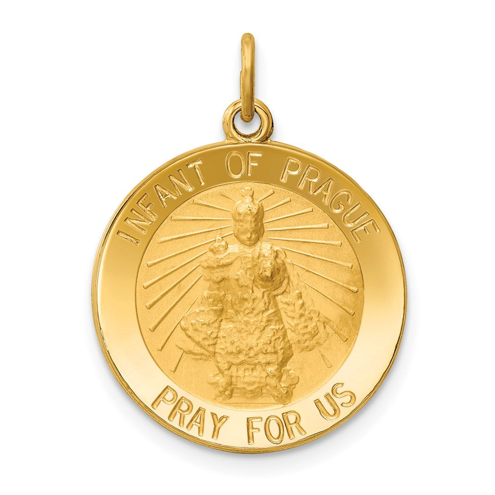 14k Polished and Satin Solid Infant of Prague Medal Round Charm