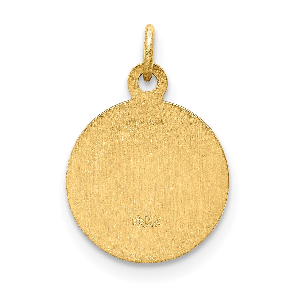 14k Polished and Satin Solid Our Lady of Lourdes Medal Round Charm