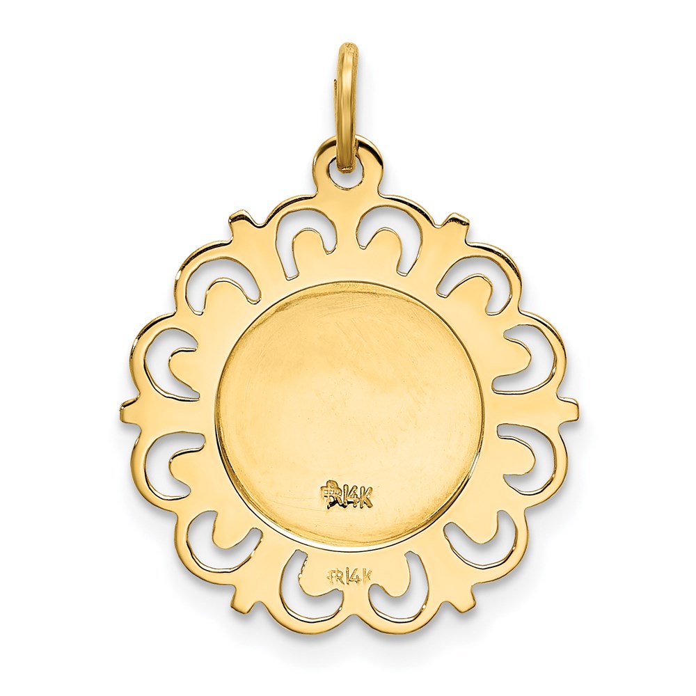 14k Polished and Satin Solid Our Lady of Lourdes Medal Scalloped Edge Round Pendant