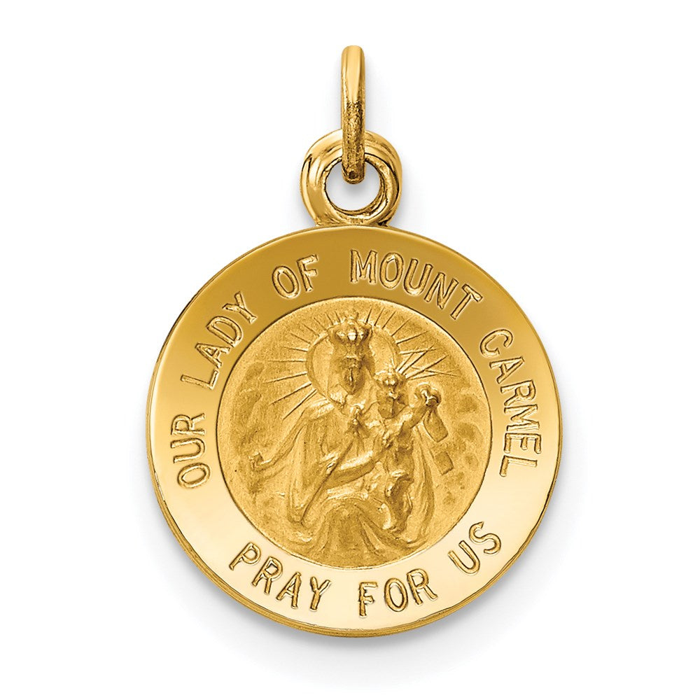 14k Polished and Satin Solid Our Lady of Mt. Carmel Medal Round Charm