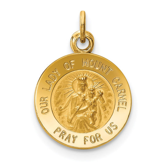 14k Polished and Satin Solid Our Lady of Mt. Carmel Medal Round Charm