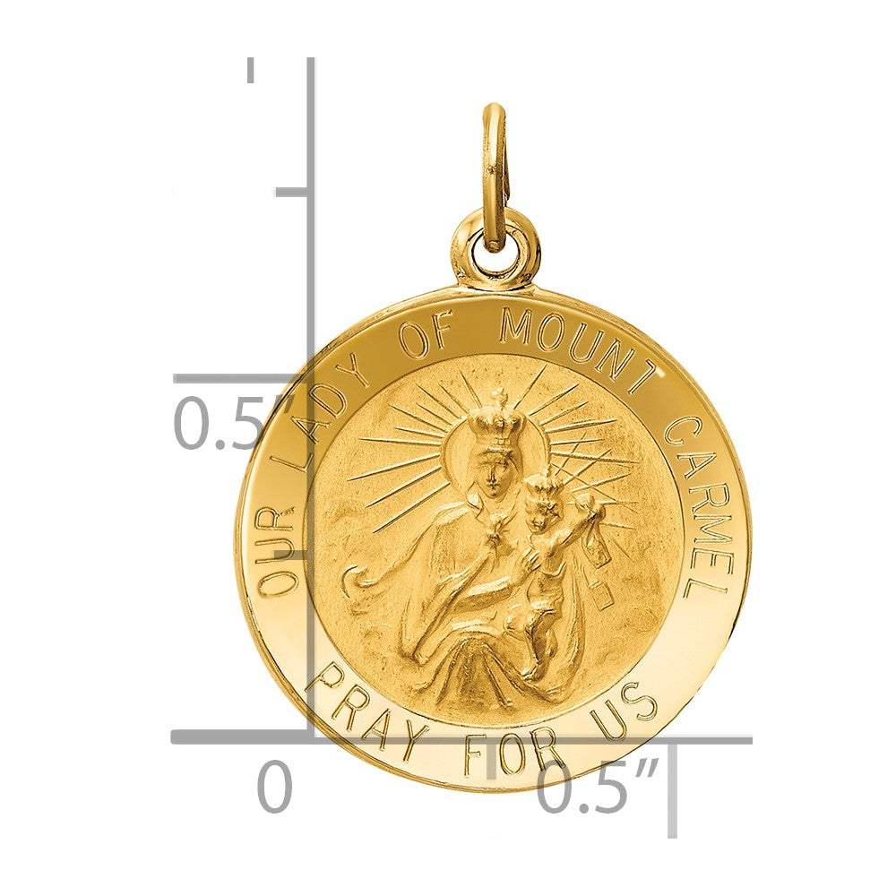 14k Polished and Satin Solid Our Lady of Mt. Carmel Medal Round Charm