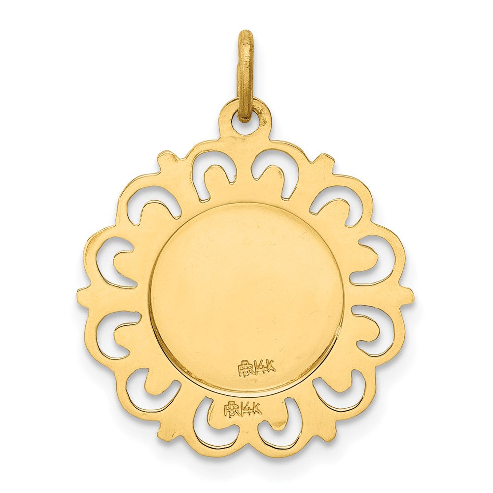 14k Polished and Satin Solid Our Lady of Mt. Carmel Medal Scalloped Edge Round Charm