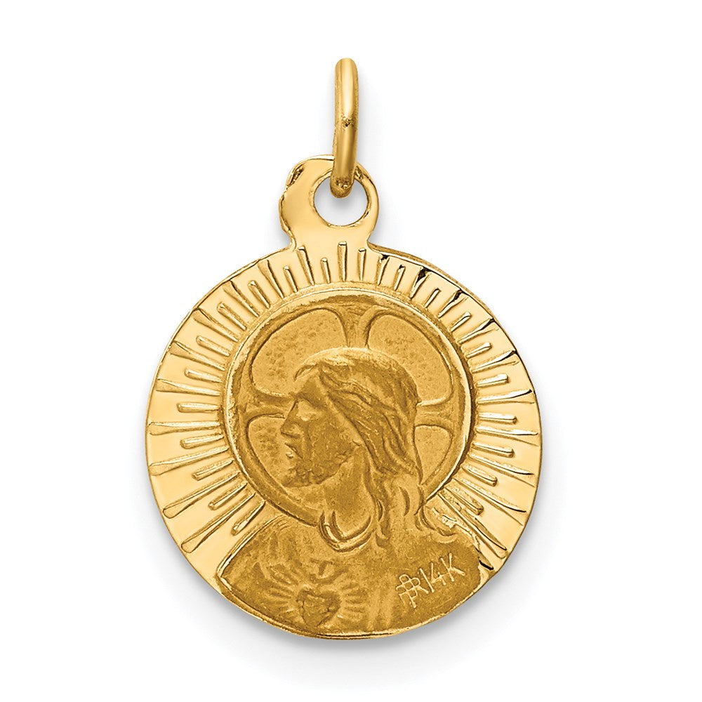 14k Polished and Satin Solid Matka Boska Czestochowska Medal Reversible Round Pendant