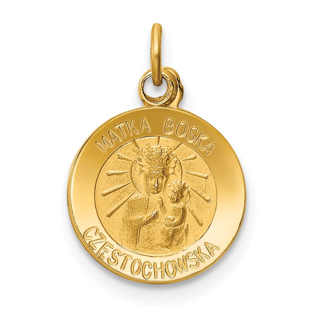 14k Polished and Satin Solid Matka Boska Czestochowska Medal Reversible Round Pendant