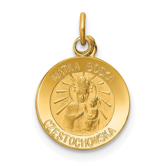 14k Polished and Satin Solid Matka Boska Czestochowska Medal Reversible Round Pendant