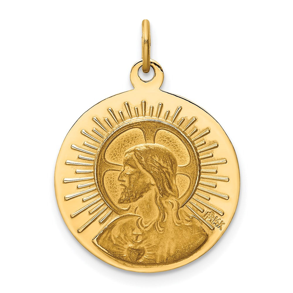 14k Polished and Satin Solid Matka Boska Czestochowska Medal Reversible Round Pendant