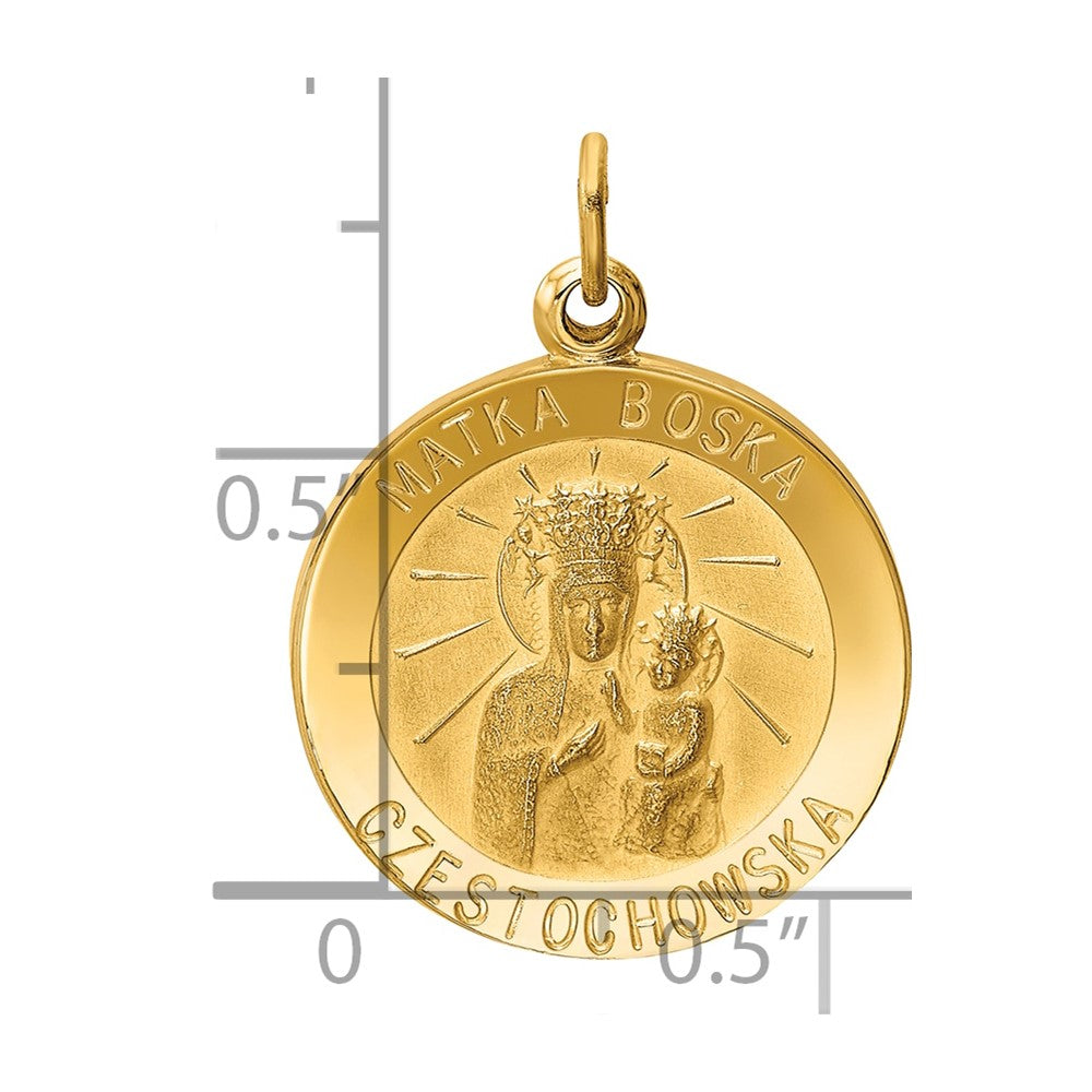 14k Polished and Satin Solid Matka Boska Czestochowska Medal Reversible Round Pendant