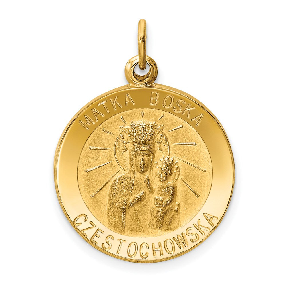 14k Polished and Satin Solid Matka Boska Czestochowska Medal Reversible Round Pendant