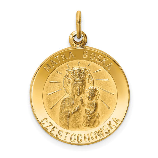 14k Polished and Satin Solid Matka Boska Czestochowska Medal Reversible Round Pendant