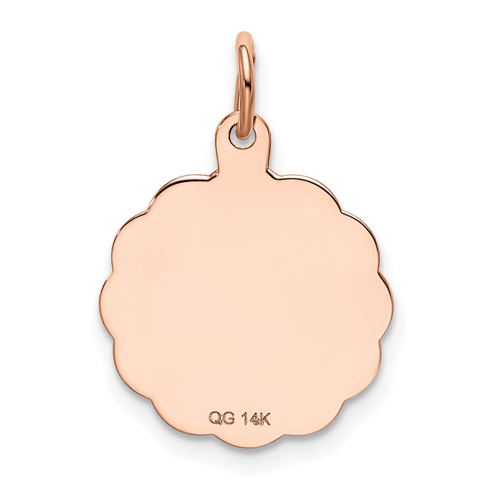 14k Rose Gold Satin and Polished Saint Christopher Medal Scalloped Edge Round Charm