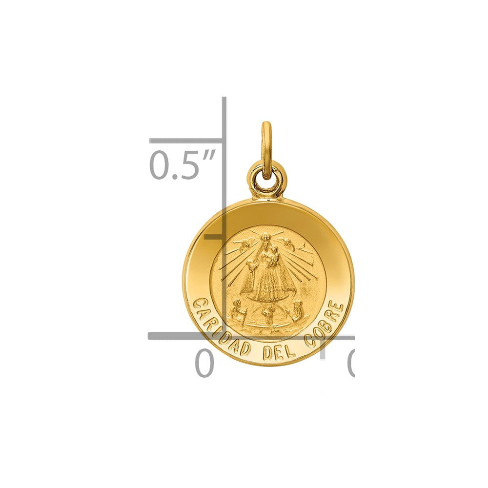 14K Polished and Satin Solid Caridad Del Cobre Medal Round Charm