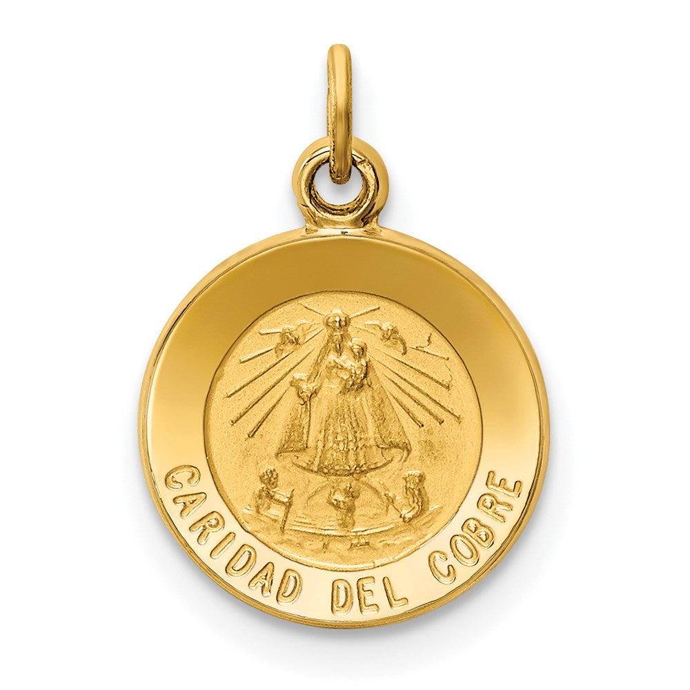 14K Polished and Satin Solid Caridad Del Cobre Medal Round Charm