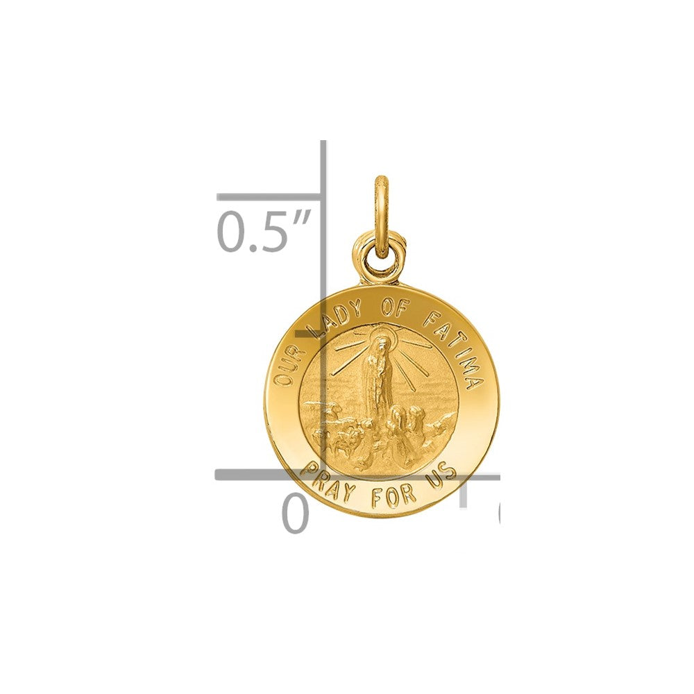 14k Polished and Satin Solid Our Lady of Fatima Medal Round Charm