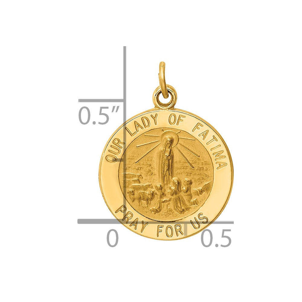 14k Polished and Satin Solid Our Lady of Fatima Medal Round Charm