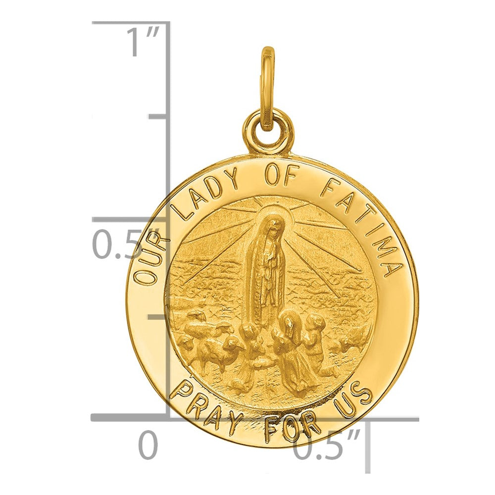 14k Polished and Satin Solid Our Lady of Fatima Medal Round Pendant