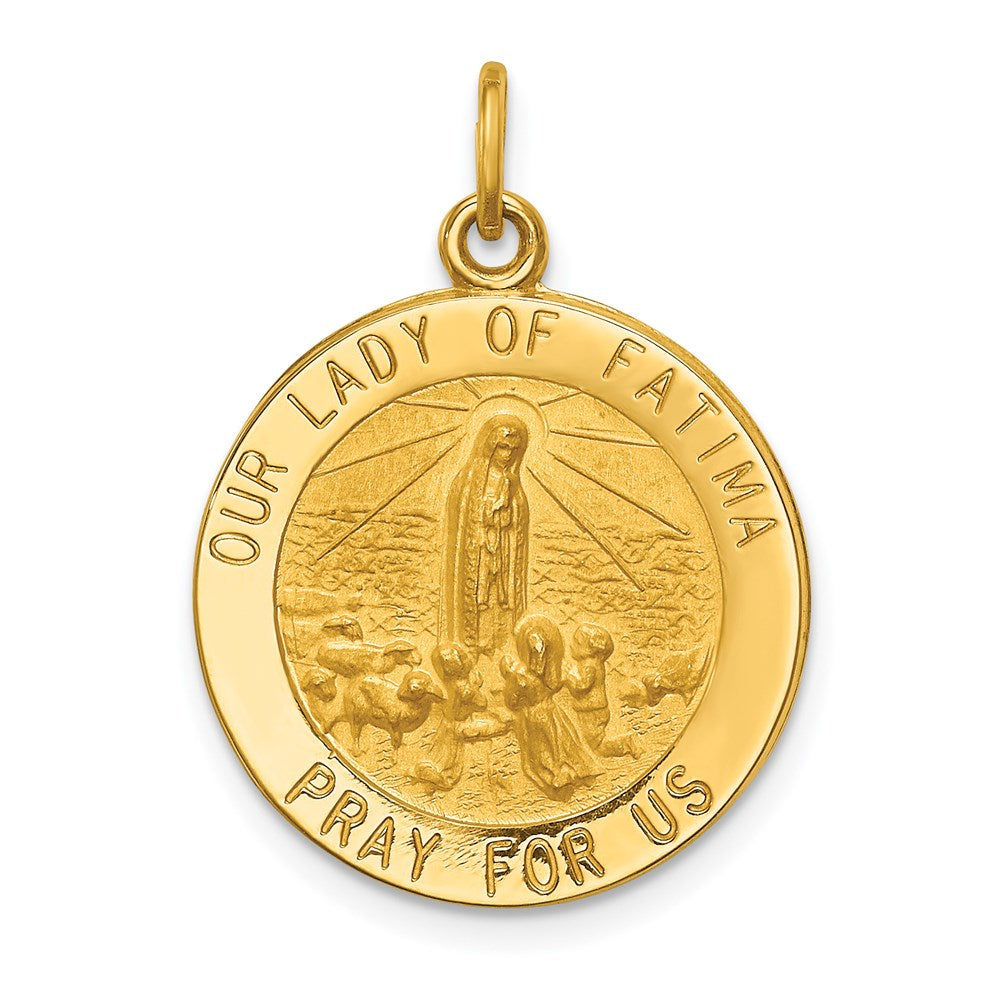 14k Polished and Satin Solid Our Lady of Fatima Medal Round Pendant