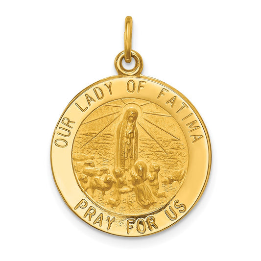 14k Polished and Satin Solid Our Lady of Fatima Medal Round Pendant