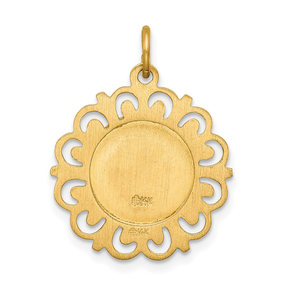 14k Polished and Satin Solid Our Lady of Fatima Medal Scalloped Edge Round Pendant