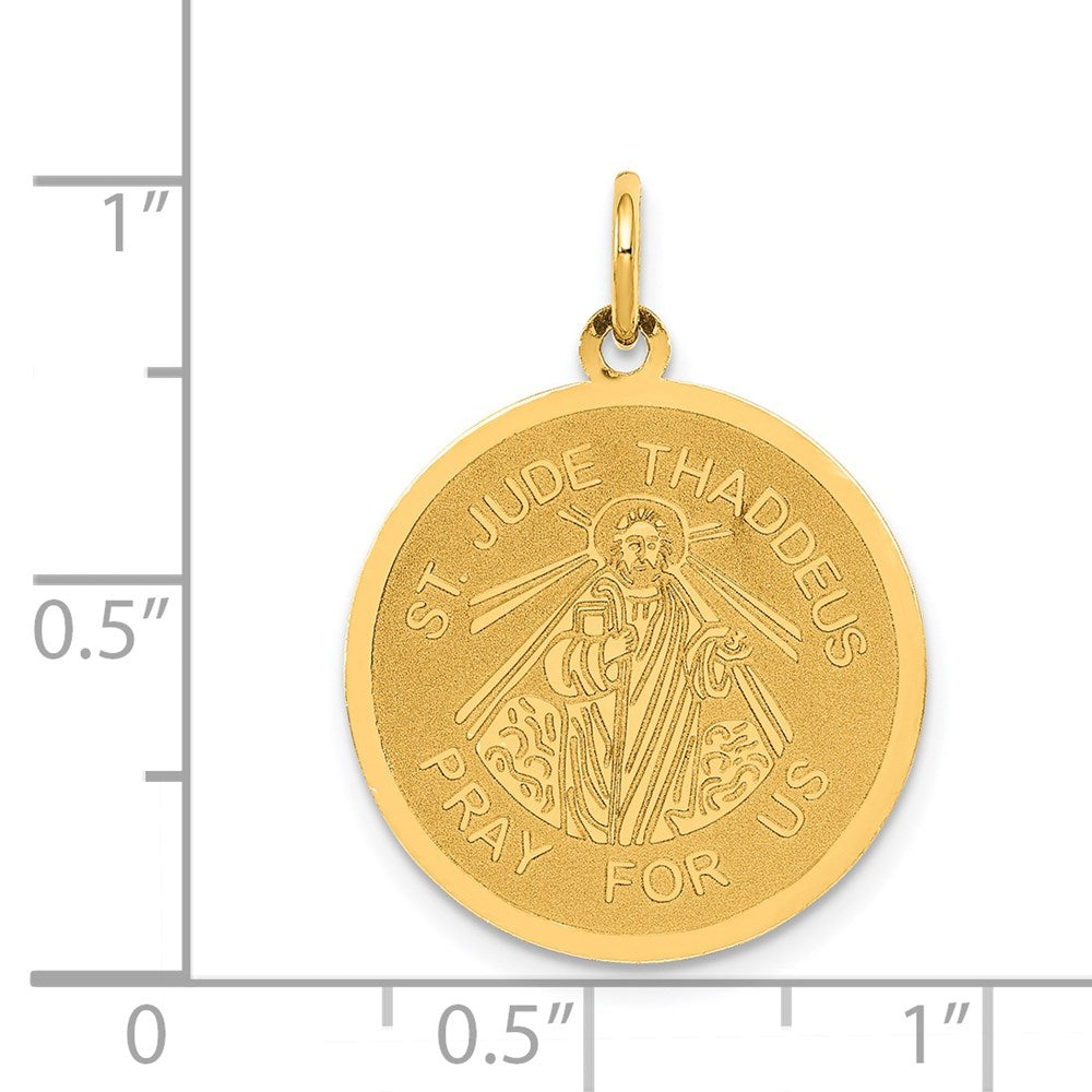 14k Polished and Satin Solid Saint Jude Thaddeus Round Disc Charm