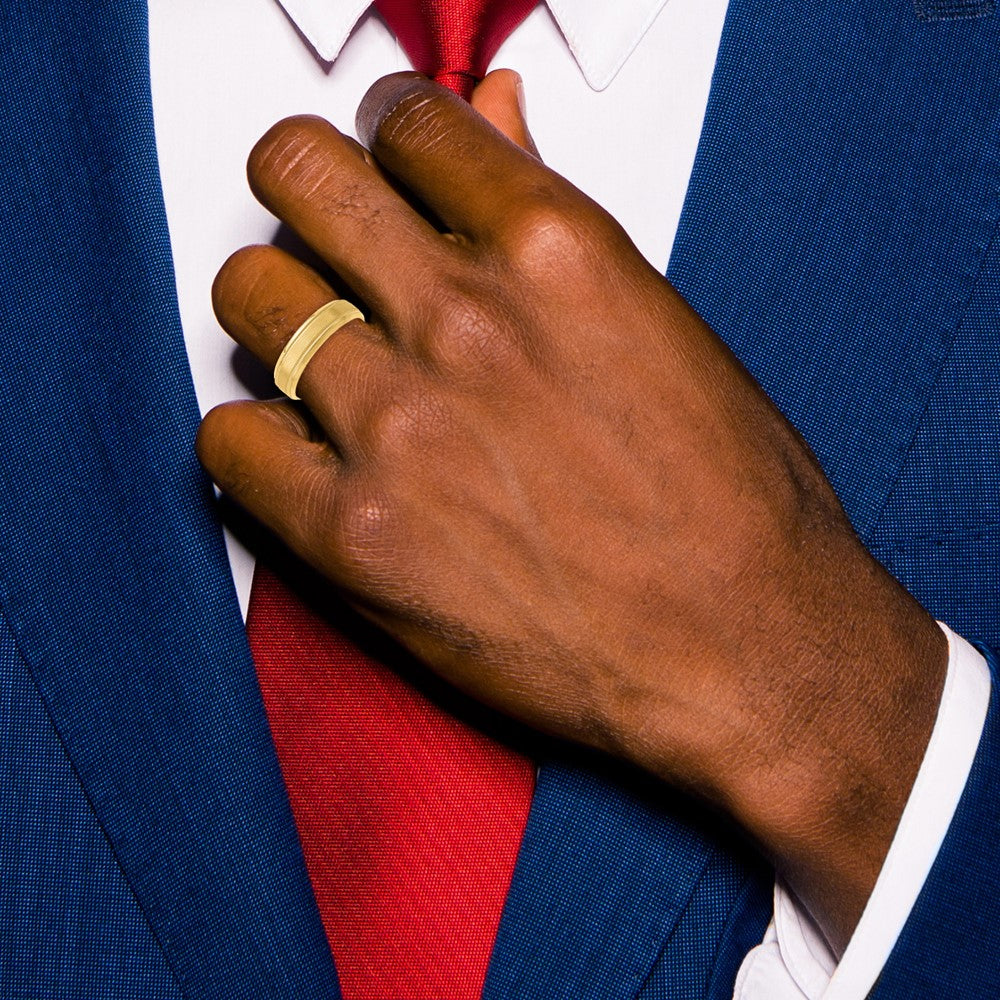 14k Yellow Gold 6mm Heavyweight Comfort Fit Brushed Satin/Polished Milgrain Grooved Edge Wedding Band
