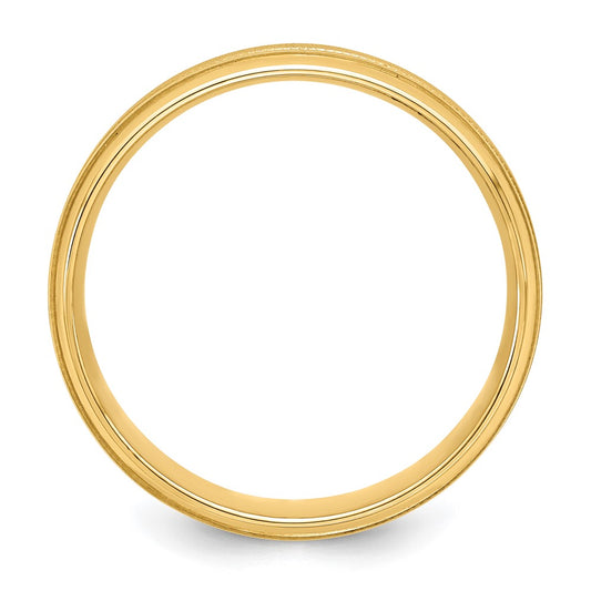14k Yellow Gold 6mm Heavyweight Comfort Fit Brushed Satin/Polished Milgrain Grooved Edge Wedding Band