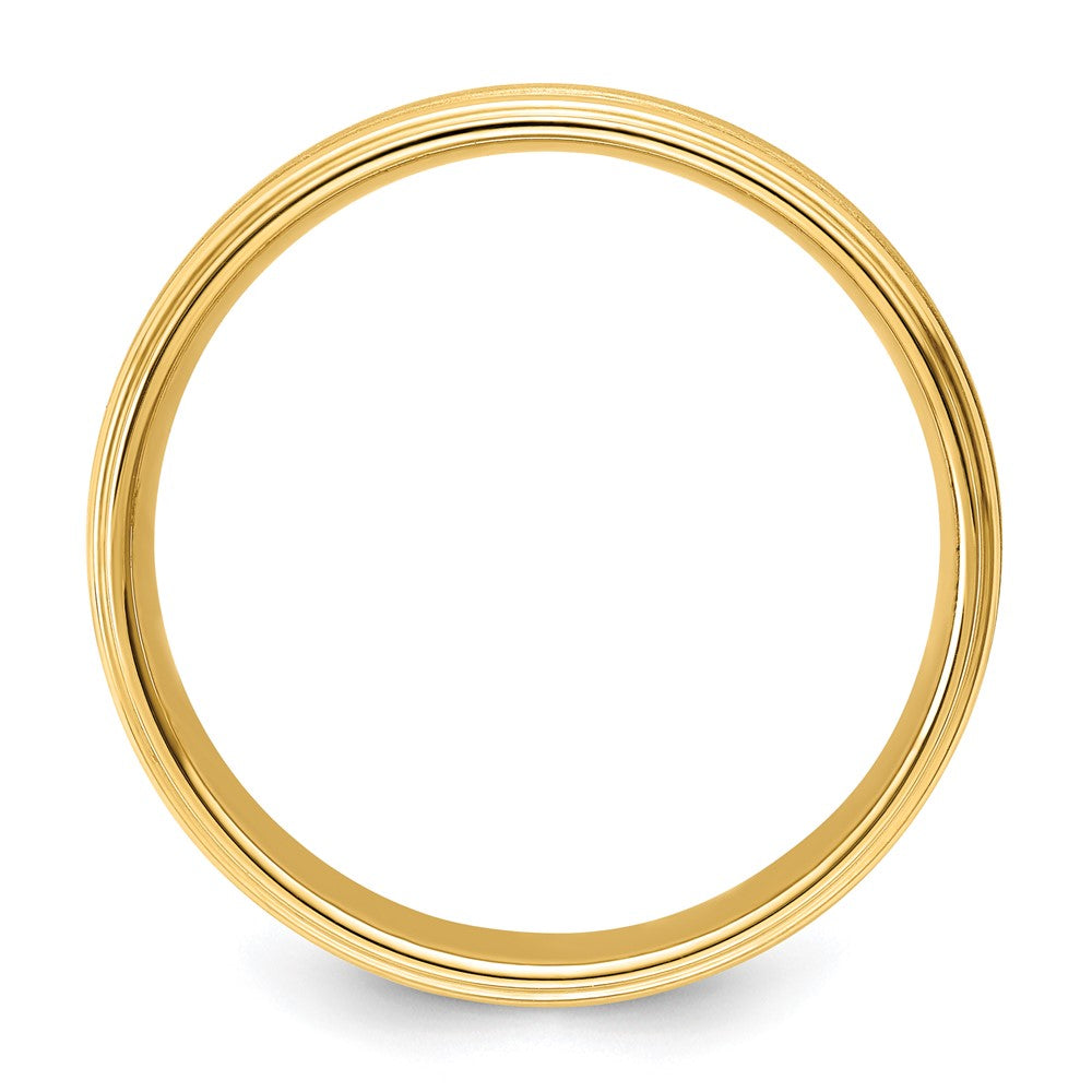 14k Yellow Gold 6mm Lightweight Comfort Fit Brushed Satin/Polished Milgrain Grooved Edge Wedding Band