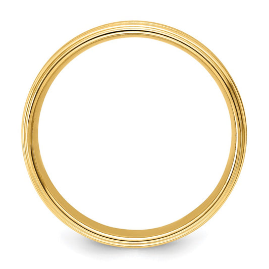 14k Yellow Gold 6mm Lightweight Comfort Fit Brushed Satin/Polished Milgrain Grooved Edge Wedding Band