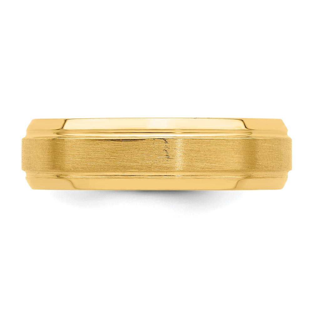14k Yellow Gold 6mm Standard Weight Comfort Fit Brushed Satin/Polished Line Edge Wedding Band